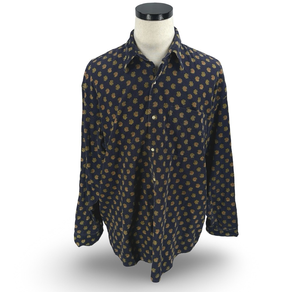 Vintage Banana Republic Mens XL Corduroy Button Shirt Navy Paisley Medallion 90s